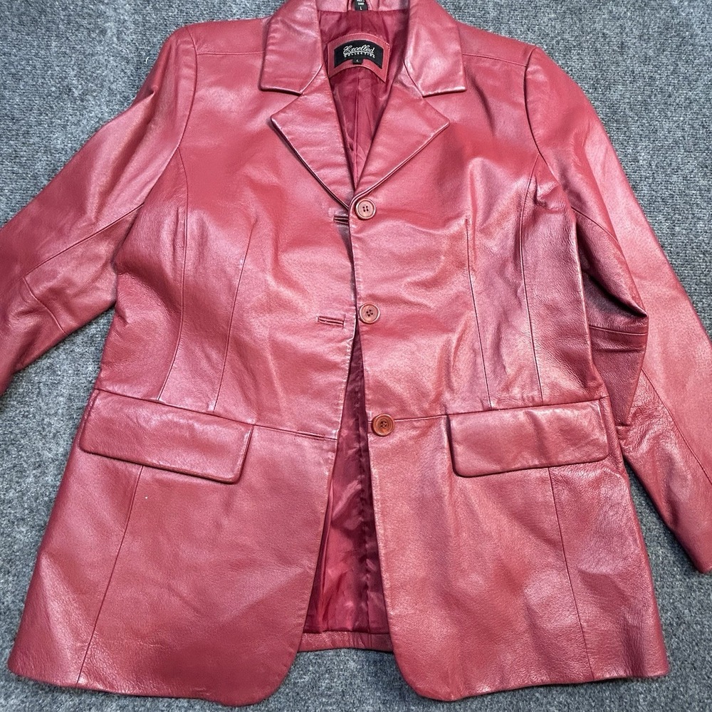 Vintage 90s Excelled Cherry Red Leather Blazer Jacket Large Mob Wife Corpcore